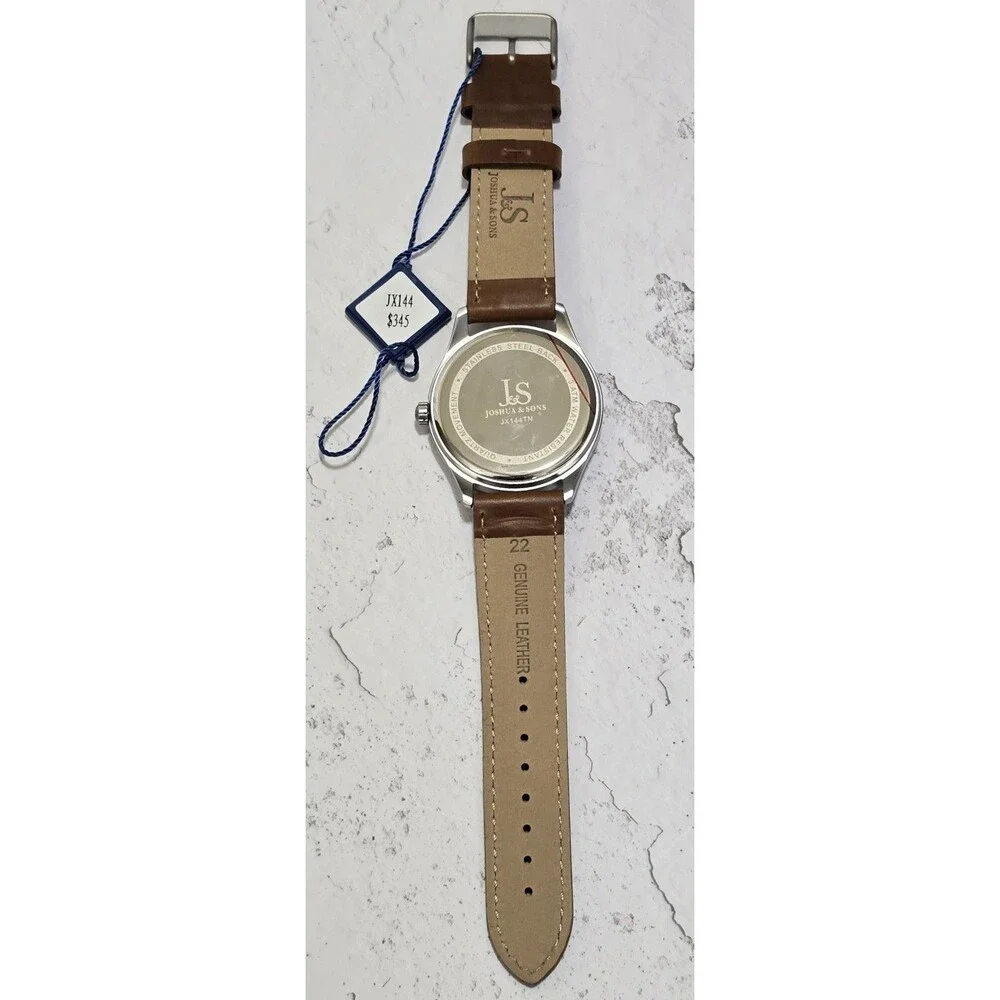 Men's Joshua & Son's JX144TN Quartz Whitr Marble Dial Tan Leather Strap Watch
